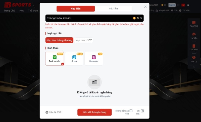 Hội viên rút hay nạp tiền tiện lợi qua nhiều kênh