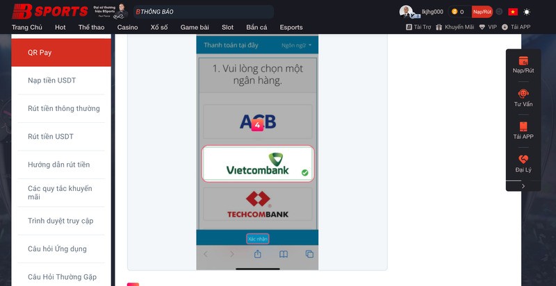 Thực hiện nạp tiền Bsport rất dễ dàng