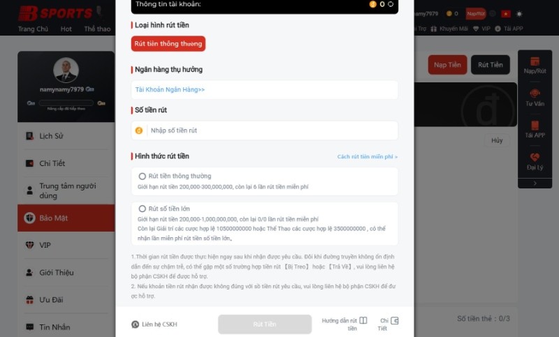 Điền thông tin form rút tiền Bsport chuẩn xác